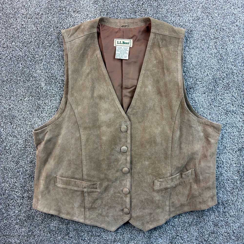 Vintage L.L. Bean Vest Mens XL Brown Leather Suede Button Front Western H783